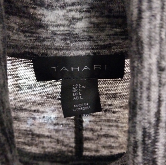 Tahari Sweater, cowl neck, marbled type pattern, black/gray. Fits L 14 - XL 16 - Picture 5 of 6